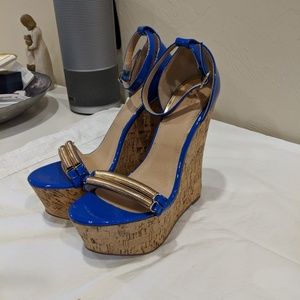 Bright Blue Patent Leather Platform Sandals